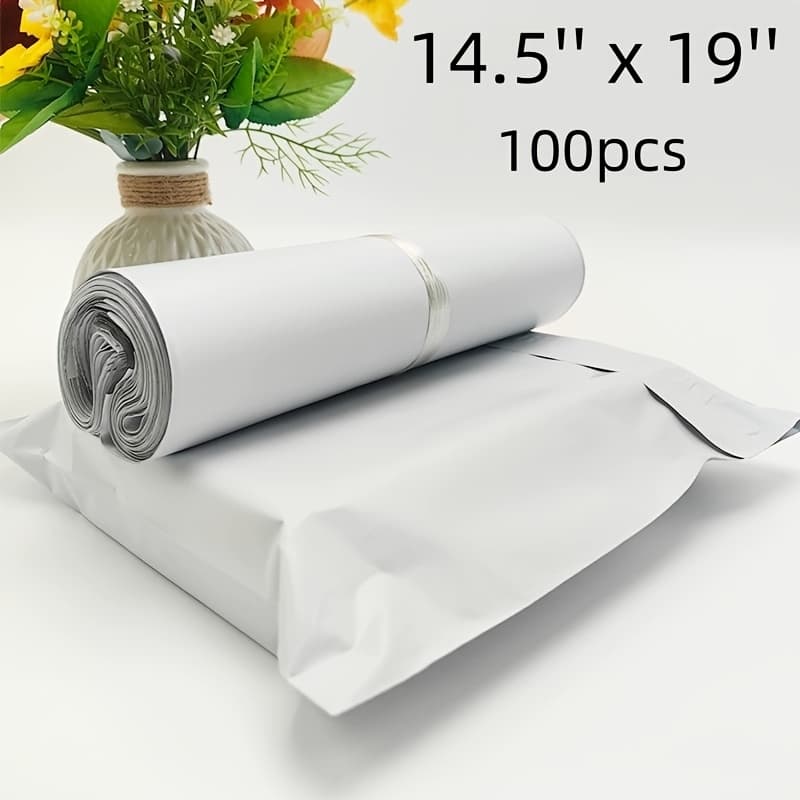 TEMU 100pcs Of 14.5x19 Inch White Polyethylene Mailer Envelopes, Featuring Self-adhesive Closures, And Tear-resistant For Shipping