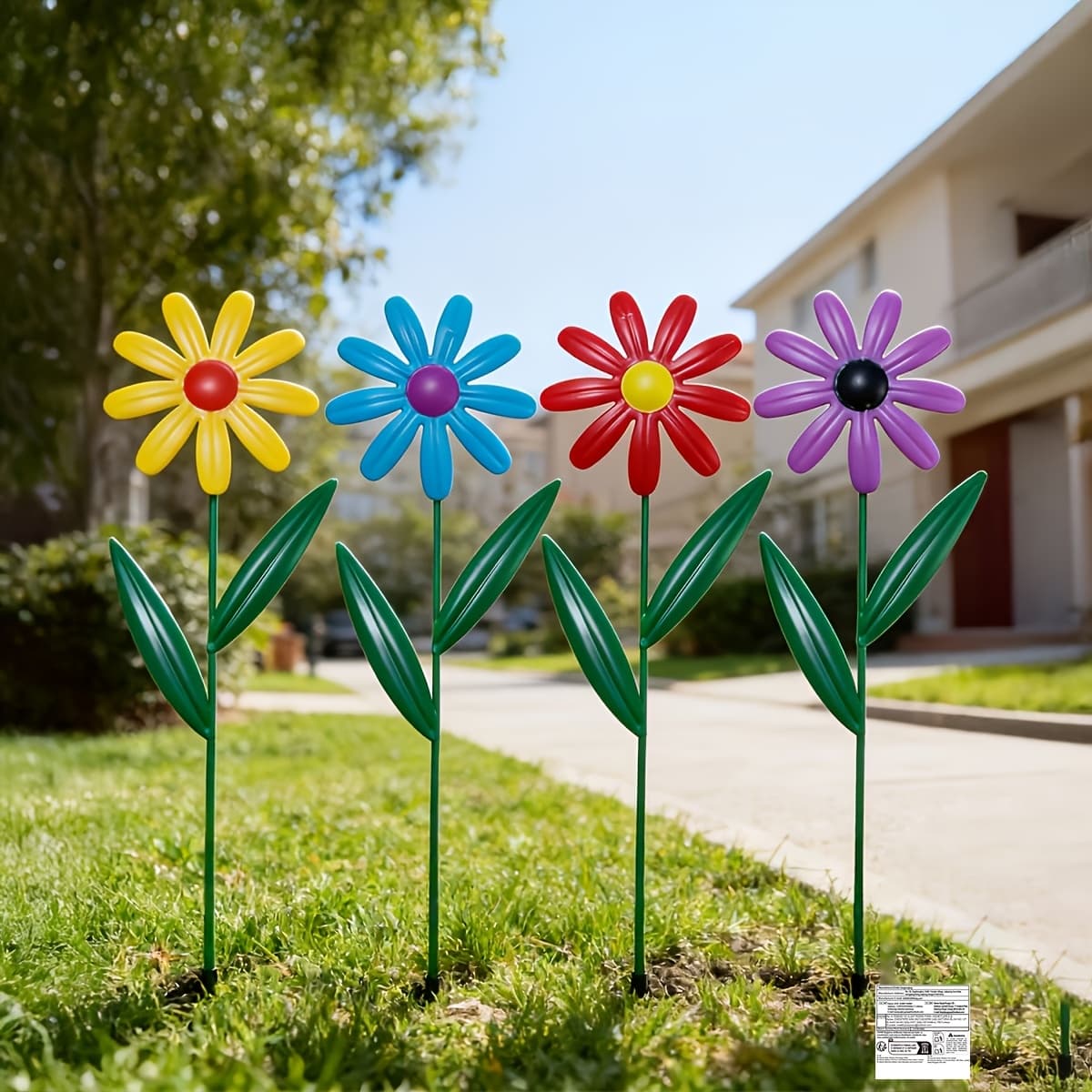 TEMU 2d Flat - 【2d Flat】 2d Flat - [2d Flat] 2d Plane 4pcs Acrylic Colorful Sunflower Ground Plug Outdoor Garden Decoration Courtyard Lawn Flower Pot Insert Card Gardening Ornaments