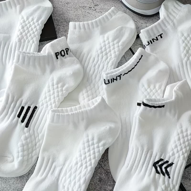 TEMU 5-pair White Elastic Sports Socks, Breathable And Sweat-absorbent, Essential For Daily Casual And Sports Wear, Unisex No-show Socks