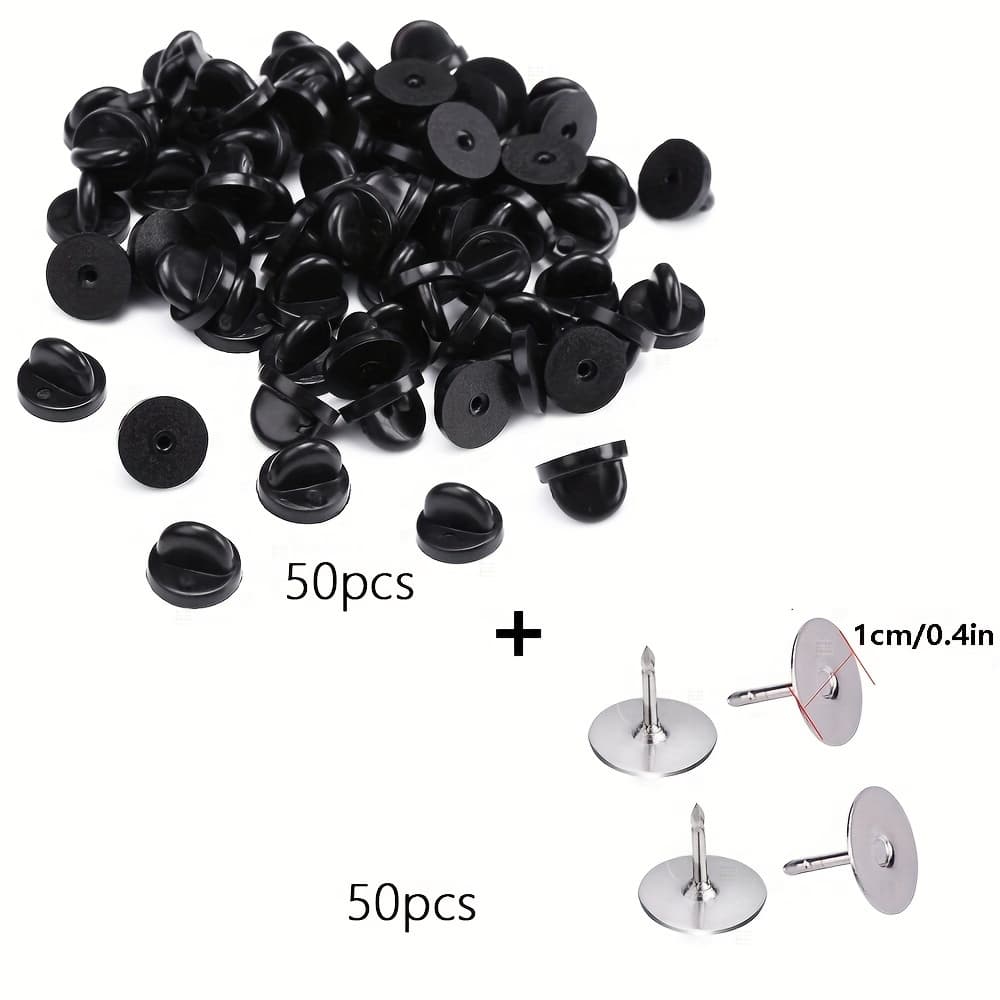 TEMU 50 Sets Of Rubber Clasps For Badge Pins, Featuring A Metal Pin Base, Suitable For Jewelry Making, Tie Clips, Collar Clips, Brooch Backs, And As Replacement Additions For Uniform Badges