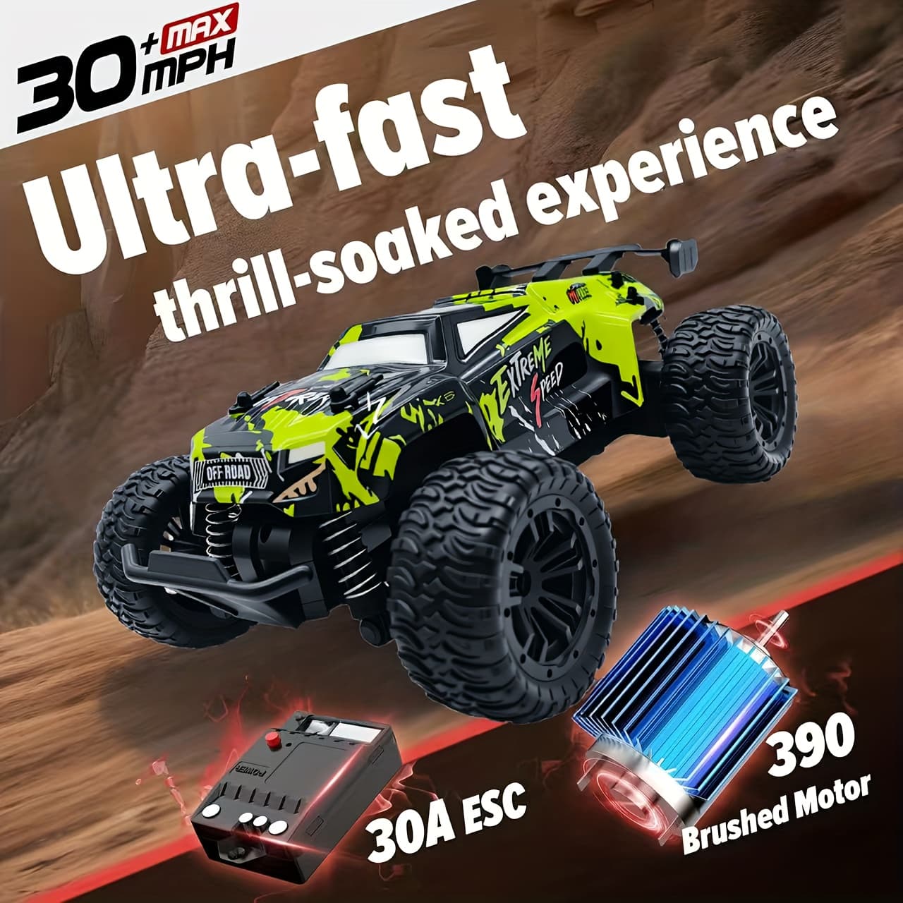 TEMU With A 390 Brushed Motor And 30a Esc, This Off-road Remote Control Vehicle Boasts Powerful Performance, On Rough Terrain, Providing An Experience Of Speed And Passion. An For Remote