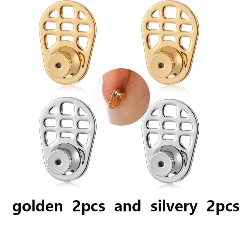 TEMU Set Of 4 Plugs With A Grid Pattern For Secure Support (durable Heavy-duty Earring Supports), Adjustable Support Ear Plugs (designed For Drooping As Replacement For Heavy Earrings)