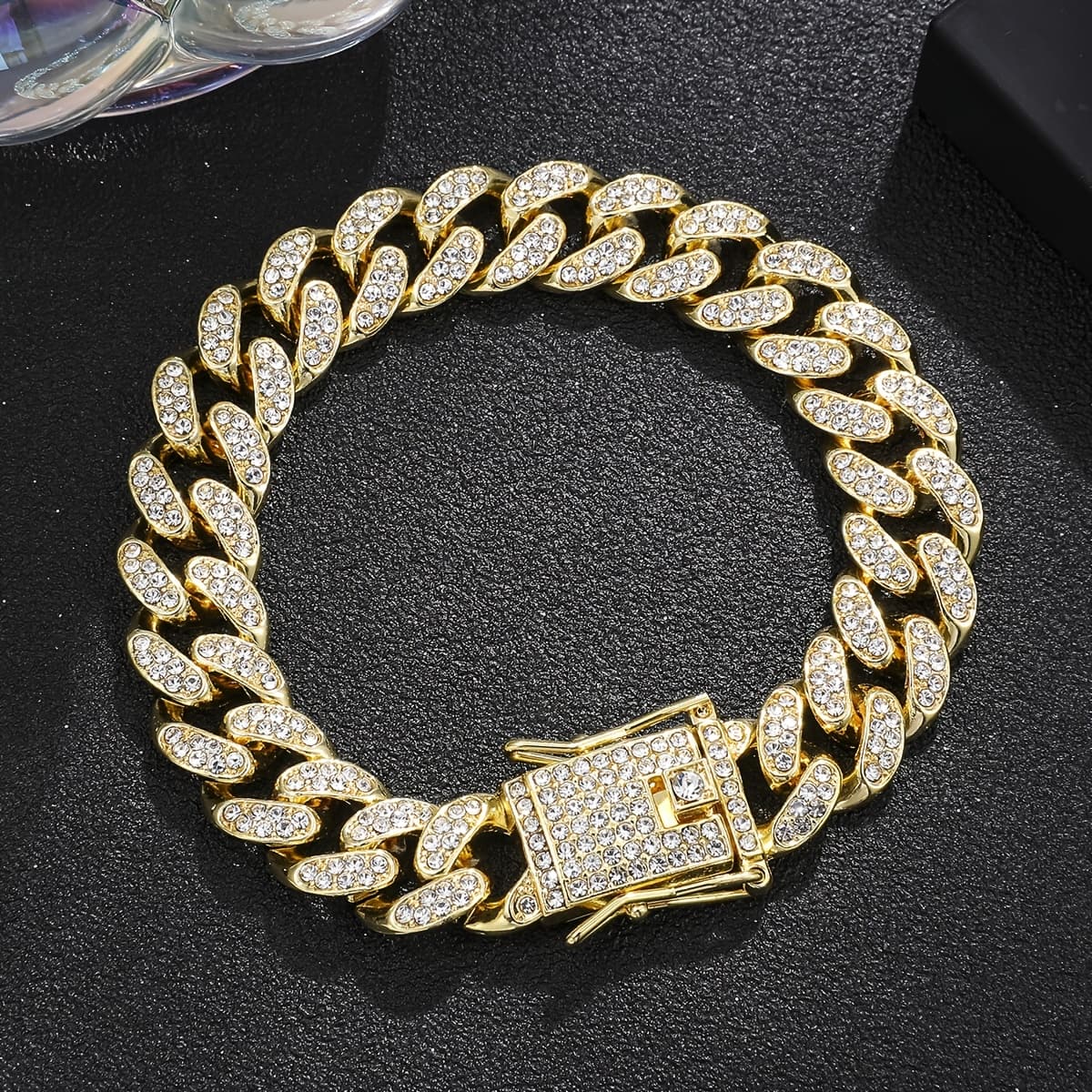 TEMU 1pc Hip Hop Style Cuban Chain Trendy Light Luxury Wide Version Bracelet Personalized Inlaid Accessory