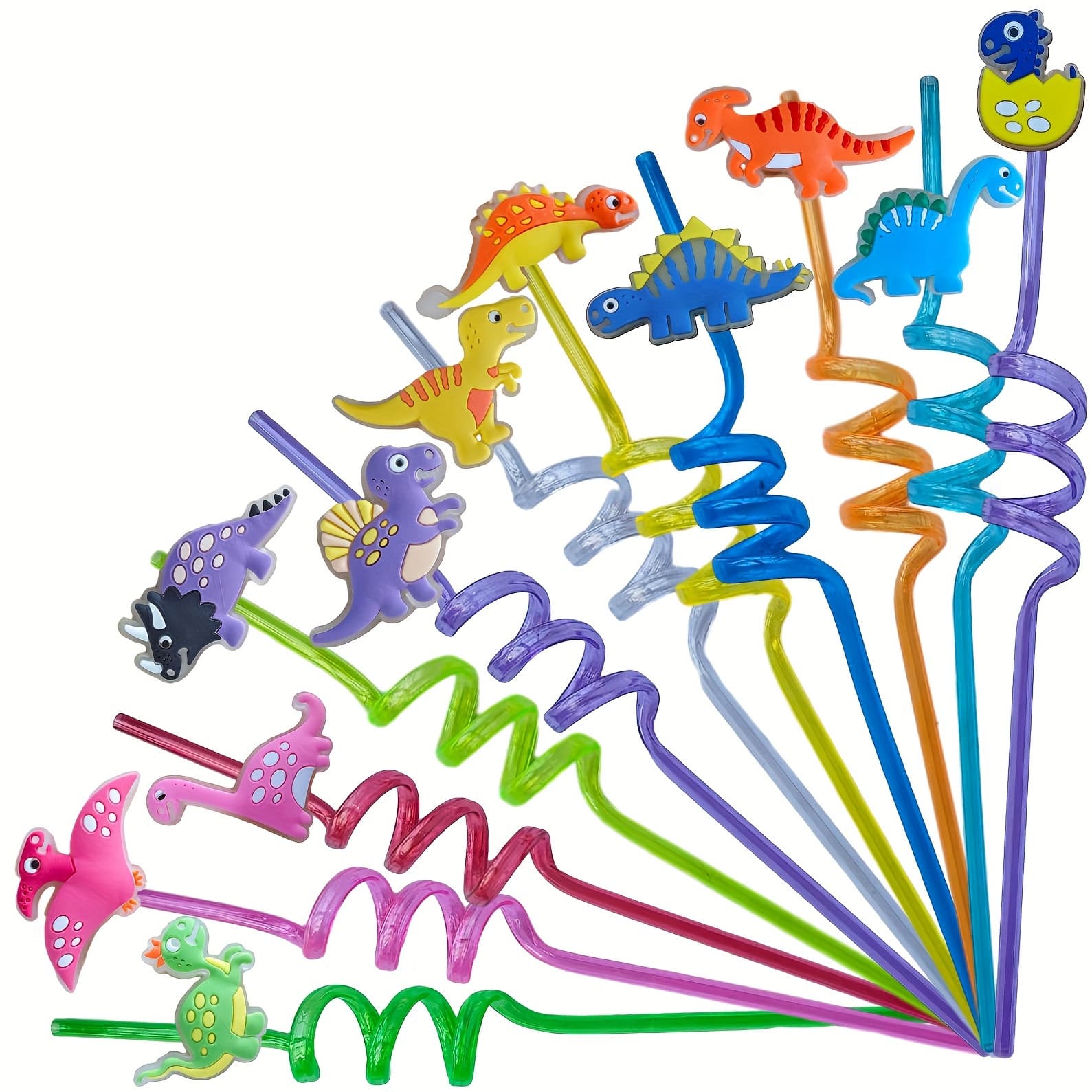 TEMU 11/4pcs Reusable Dinosaur Drinking Straws, Plastic Dinosaur Theme Straws, Party Decorations, Birthday Party Favors, Color Assorted, No Electricity Required, Feather-free
