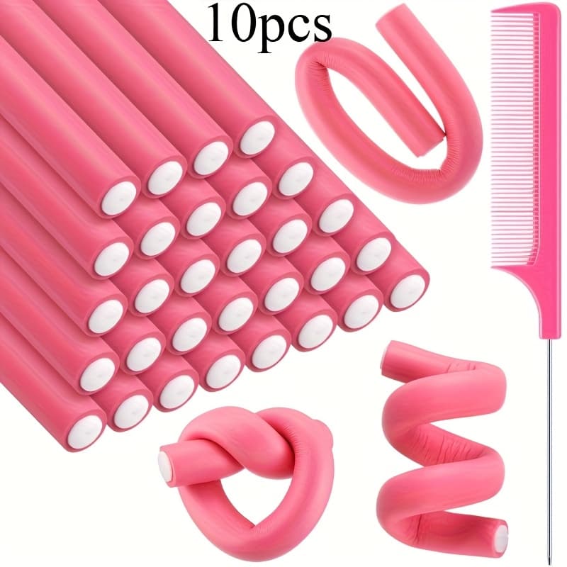 TEMU 10pcs Flexible Curling Rods: Twist Foam Hair Rollers - Soft Foam, No Heat, Suitable For Normal Hair Texture - Includes 1 Steel Comb
