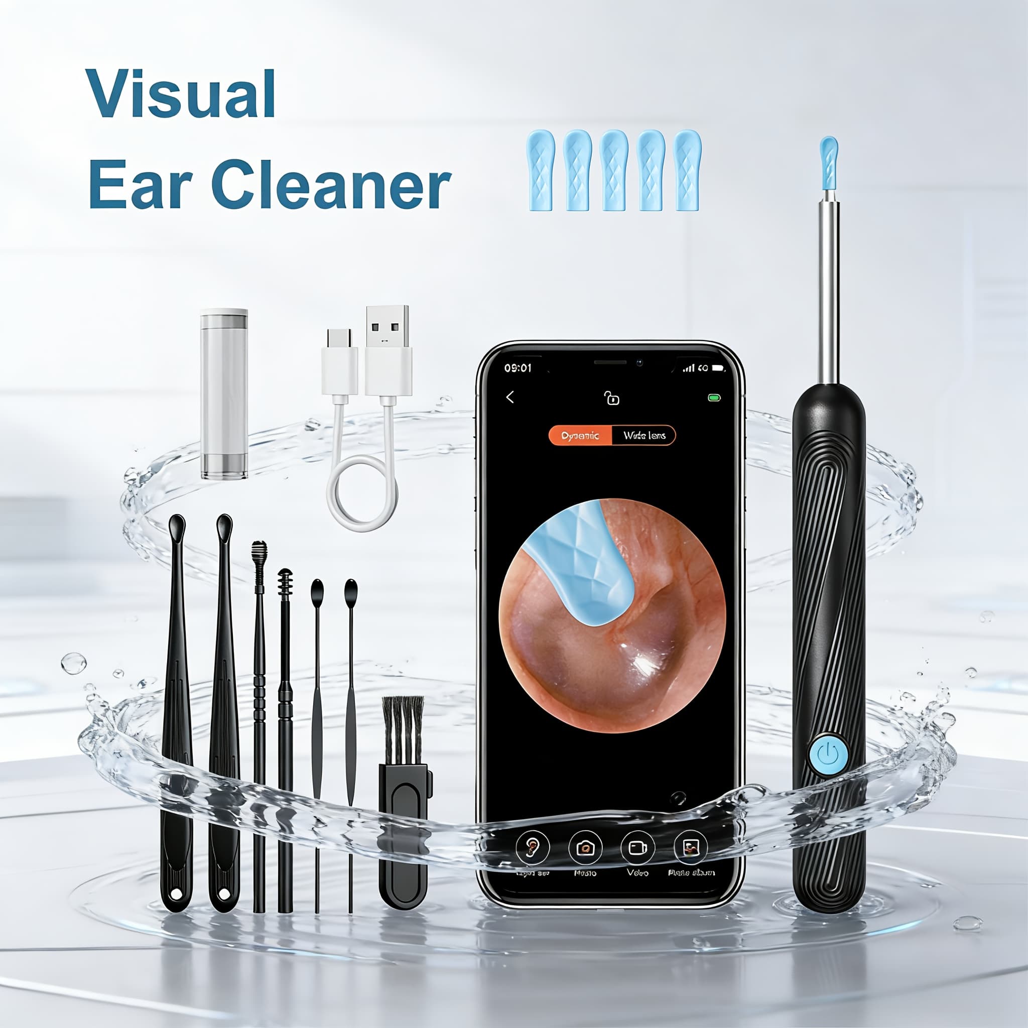 TEMU Ear Wax Removal Kit With 6 Ear Scoop Covers, 7pcs Ear Scoop Set - Wireless Tool For Ios & , Ear Cleaning Set For All Mobile Phones, Ip67 Waterproof
