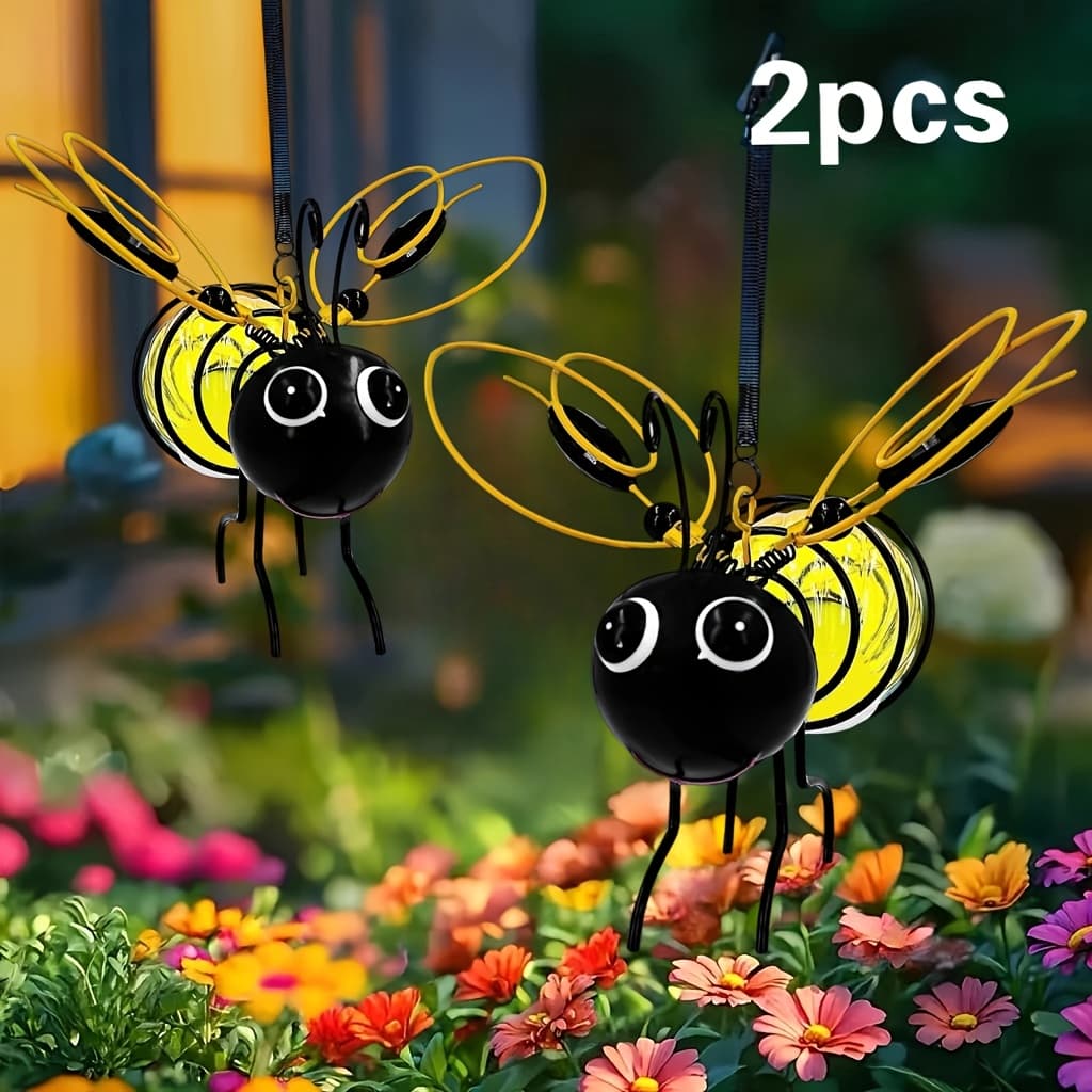 TEMU 2 Packs Outdoor Courtyard Solar Powered Bee Statue Lights With Extendable Springs, Cute Bee Shaped, Ip65 Led Solar Flashing String Lights, Beautiful Christmas And Valentine's Day Decorations