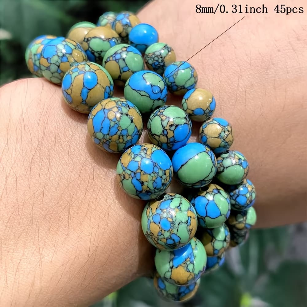 TEMU Smooth Tri Colored Turquoises Loose Round Beads Women's Jewelry Making Ring Earrings Bracelets 15" Strand 4/6/8/10/12mm 30-88pcs