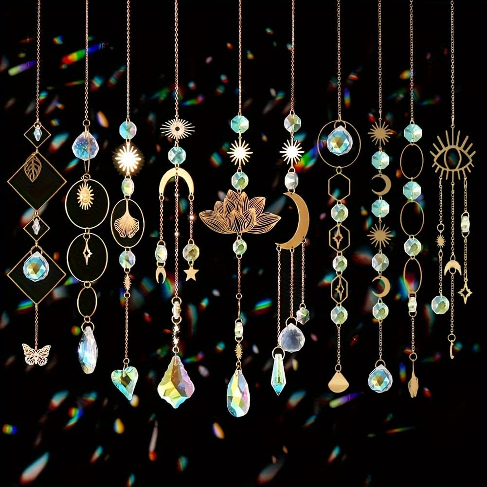 TEMU 10 Colorful Catchers With Chain Pendant, Hanging Crystal Prism , Suitable For Windows, Indoor And Outdoor Cars, Rearview Mirrors, Garden Decoration, Weddings, Parties, Christmas Gifts