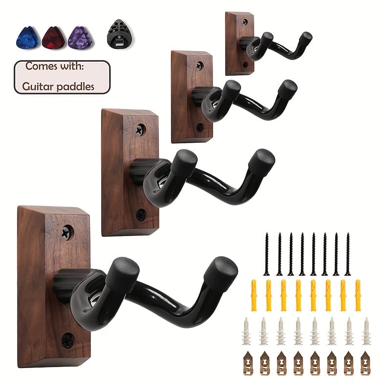 TEMU 2pcs, 3pcs, 4pcs Optional | Guitar Wall Stand With Rotatable Soft Hook, Suitable For All Sizes Of Guitars, Hardwood U-shaped, Wood, , Polished