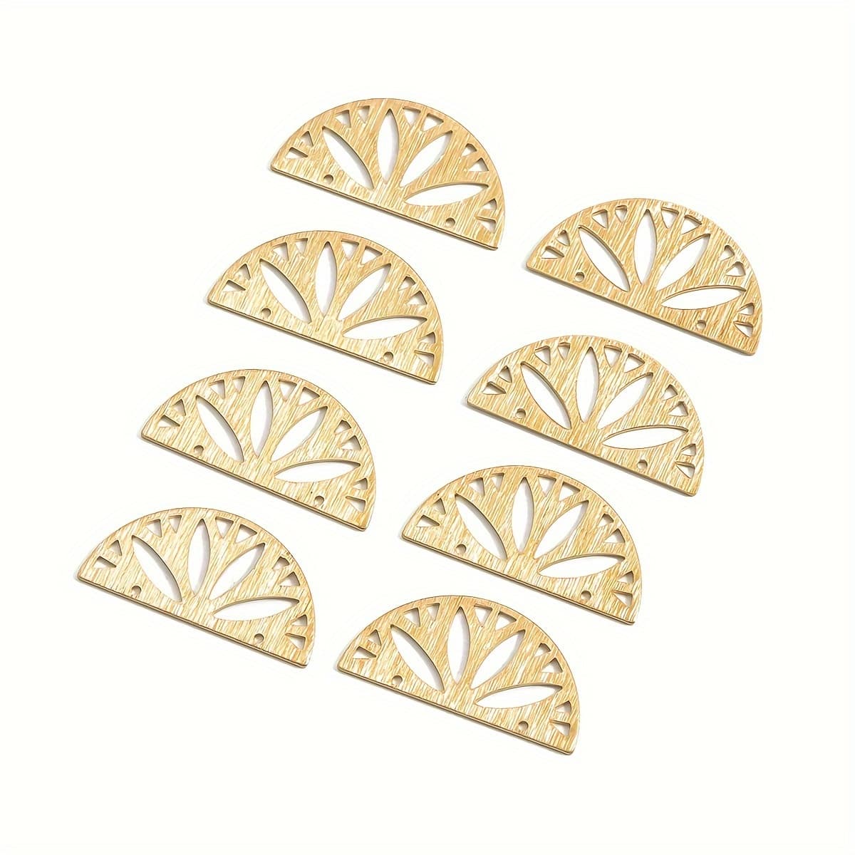 TEMU 8pcs Brass Brushed Hollow Fan-shaped Double-hole For Making Pendant