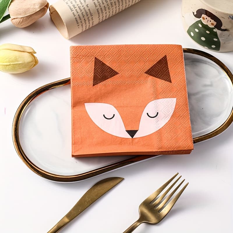 TEMU 20pcs Cute Printed Napkins, 10"x10", Double-layered For Birthday Parties, Family , Decor, Hotel, Dining Paper