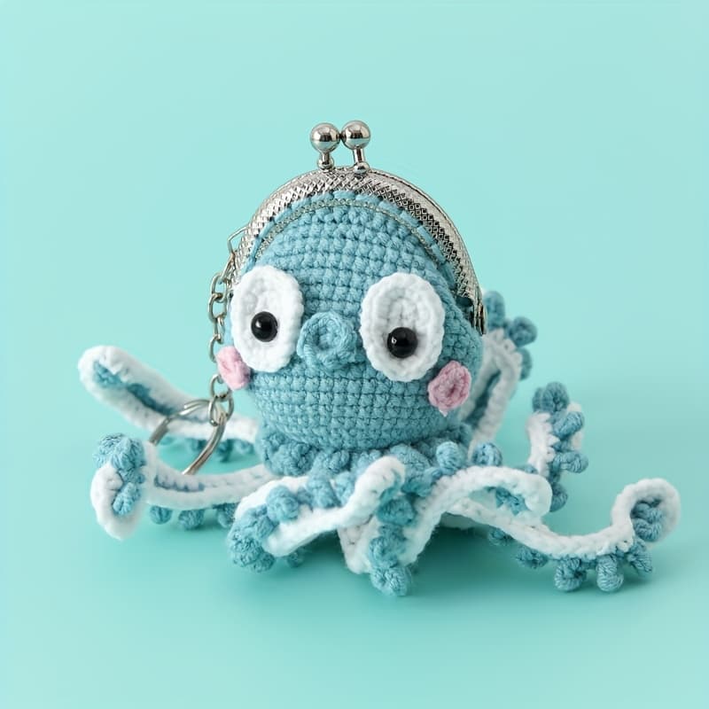 TEMU Handmade Crochet Octopus Coin Purse Keychain - Cute Knitted Animal Wallet Charm With , Lightweight & Unique Gift For , Perfect For Valentine's Day, 's Day, Or Back-to-school