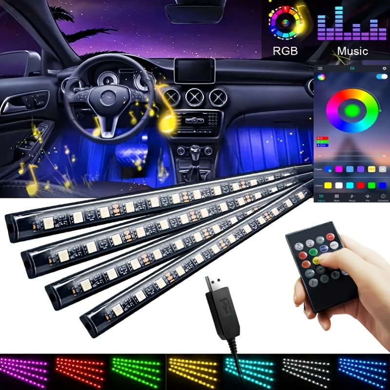 TEMU Car Interior Lights With Remote Control, Usb Color Atmosphere Lights With Music Synchronization, Rgb Interior Lights With Mode And , Without Battery