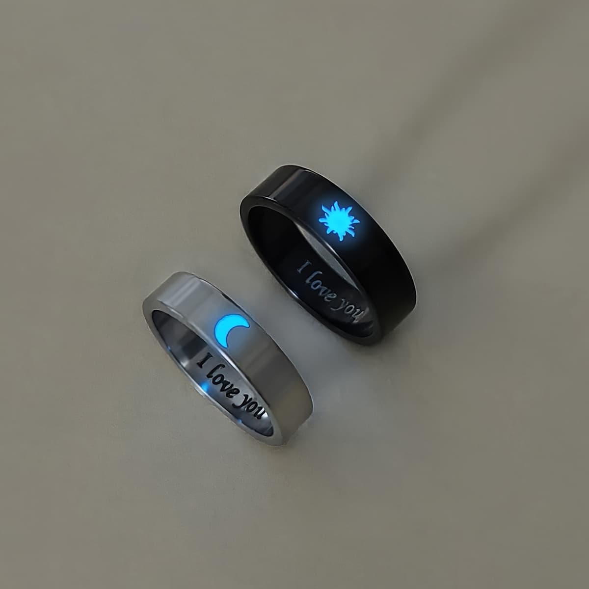 TEMU 2pcs/ Set, Luminous Sun And Moon Luminous Ring, Gift For Lover, Holiday Gift.