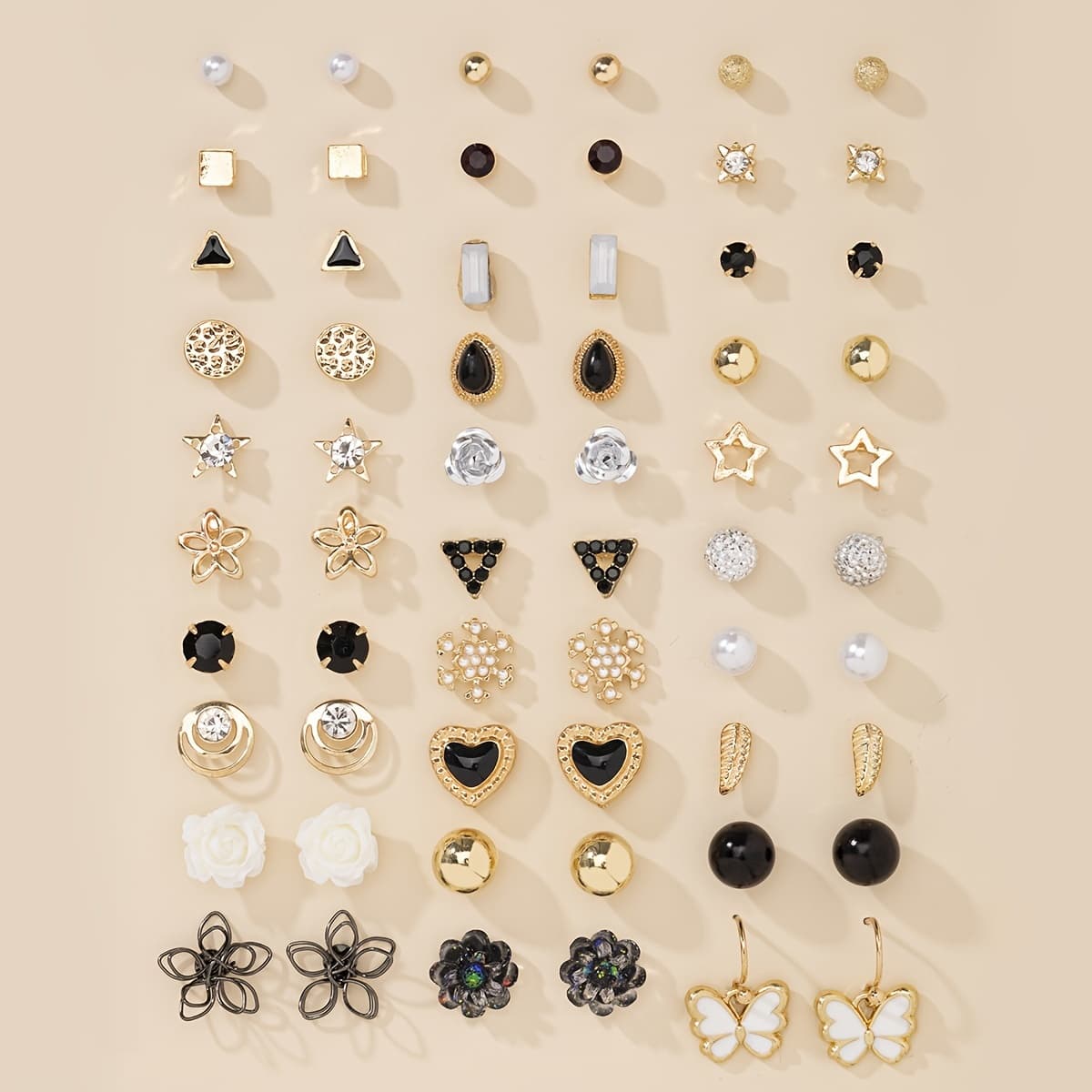 TEMU 1 Set Of 30 Pairs Of Fashionable, Unique, Easy, Geometric Heart-shaped Water Drop Women's Stud Earrings Set Holiday Gift Jewelry Daily Multi-piece Set