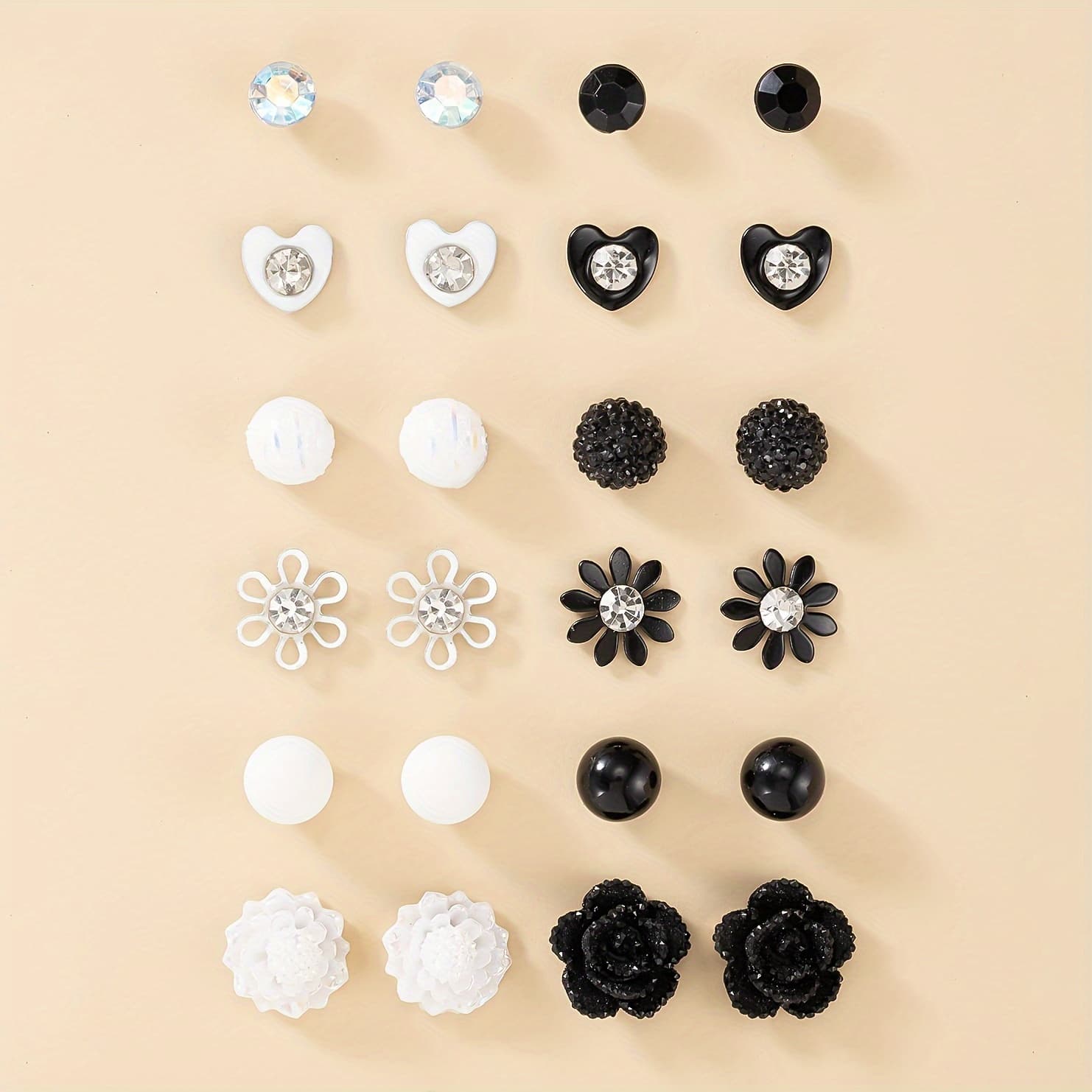TEMU 1 Set Of 12 Pairs Of Fashionable, Exquisite, Unique, Cute, Starry Sky, Heart-shaped Flower Stud Earrings Set, Holiday Gift, Women' Wear