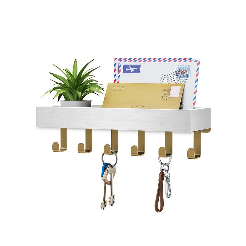 TEMU Small Wall Key Rack, Mail Shelf Storage Rack With 6 Wall Key Hooks, Floating Shelves On The Wall, Entrance Wall Decoration, Living Room Bedroom Decoration, Kitchen Spice Storage Rack