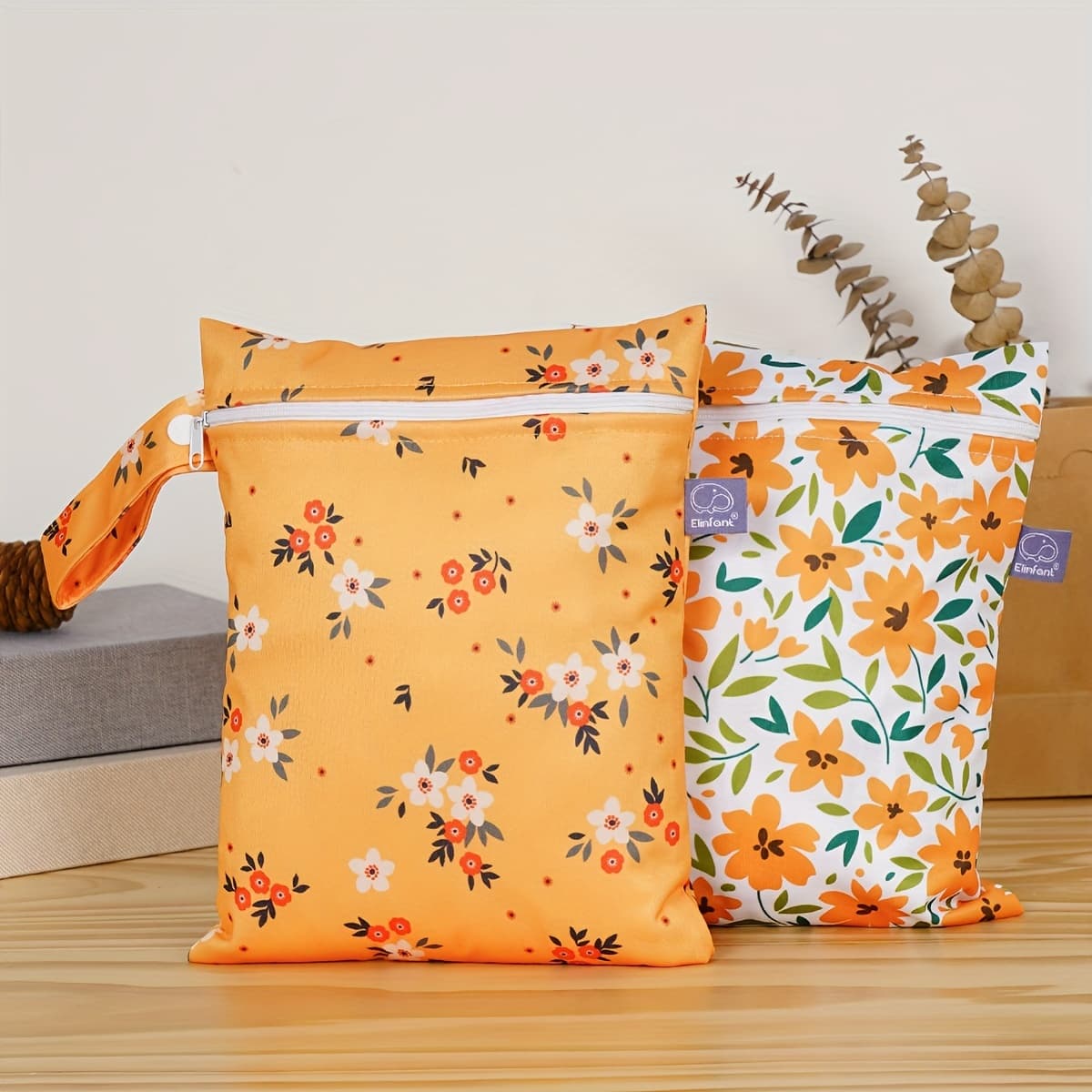 TEMU 2pcs Reusable Wet And Dry Separation Gym Bag Zipper Design Multi-funtion Diaper Bag Travel Flower Print Wet Bags For Swimsuit