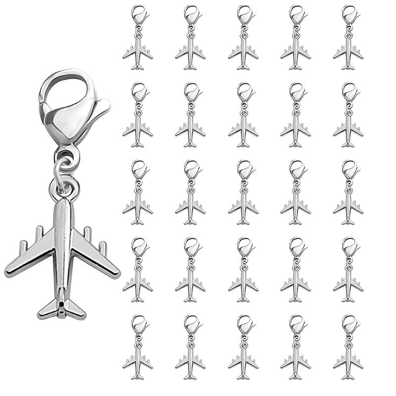 TEMU 20pcs Durable Alloy Airplane Charm Keychain With Lobster Clasp - Sleek Silvery Finish, Ideal For Travelers, Compatible With Models, Perfect Birthday Gift, Charm For Key