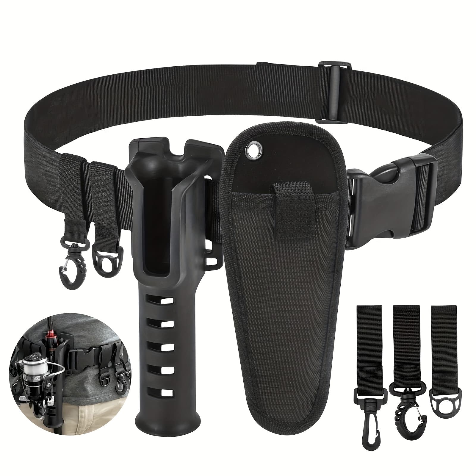 TEMU Adjustable Fishing Belt With Tackle Pocket And Tool Holder, Fishing Gear For Freshwater, Saltwater Fishing And Outdoor Activities