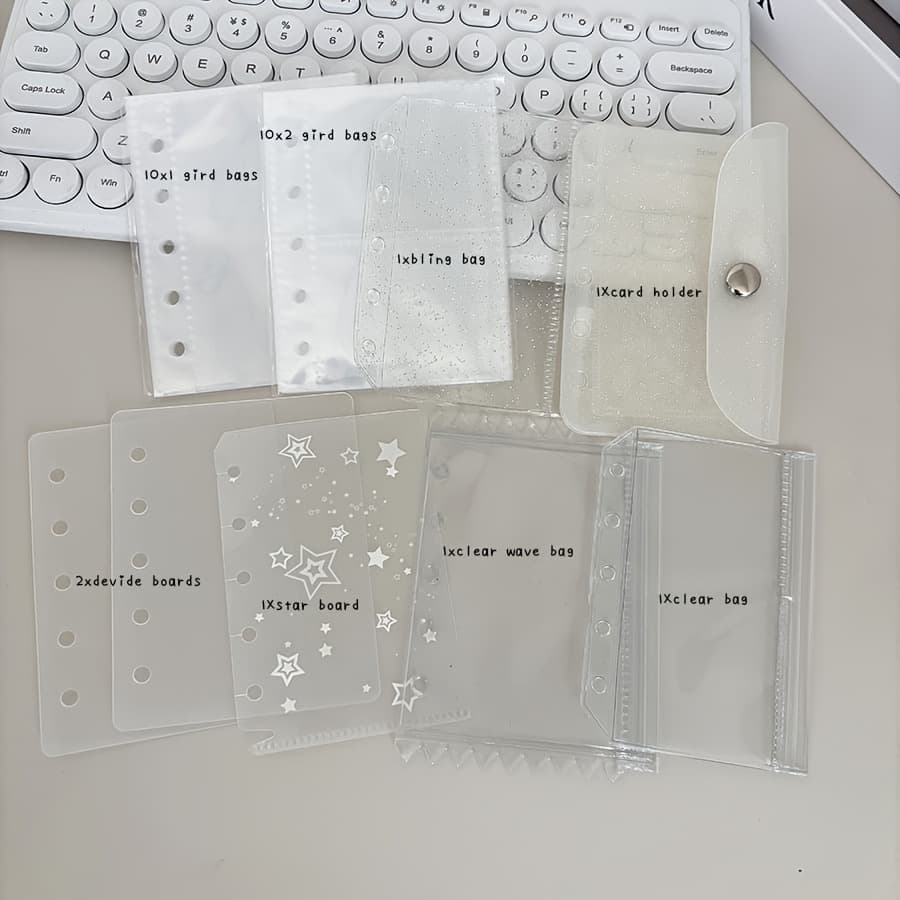 TEMU 9pcs/pack M5 Supplies, Cards Bag Holders, Full Set Different Binder Holders, 10pcs Sleeves, Bling Bags