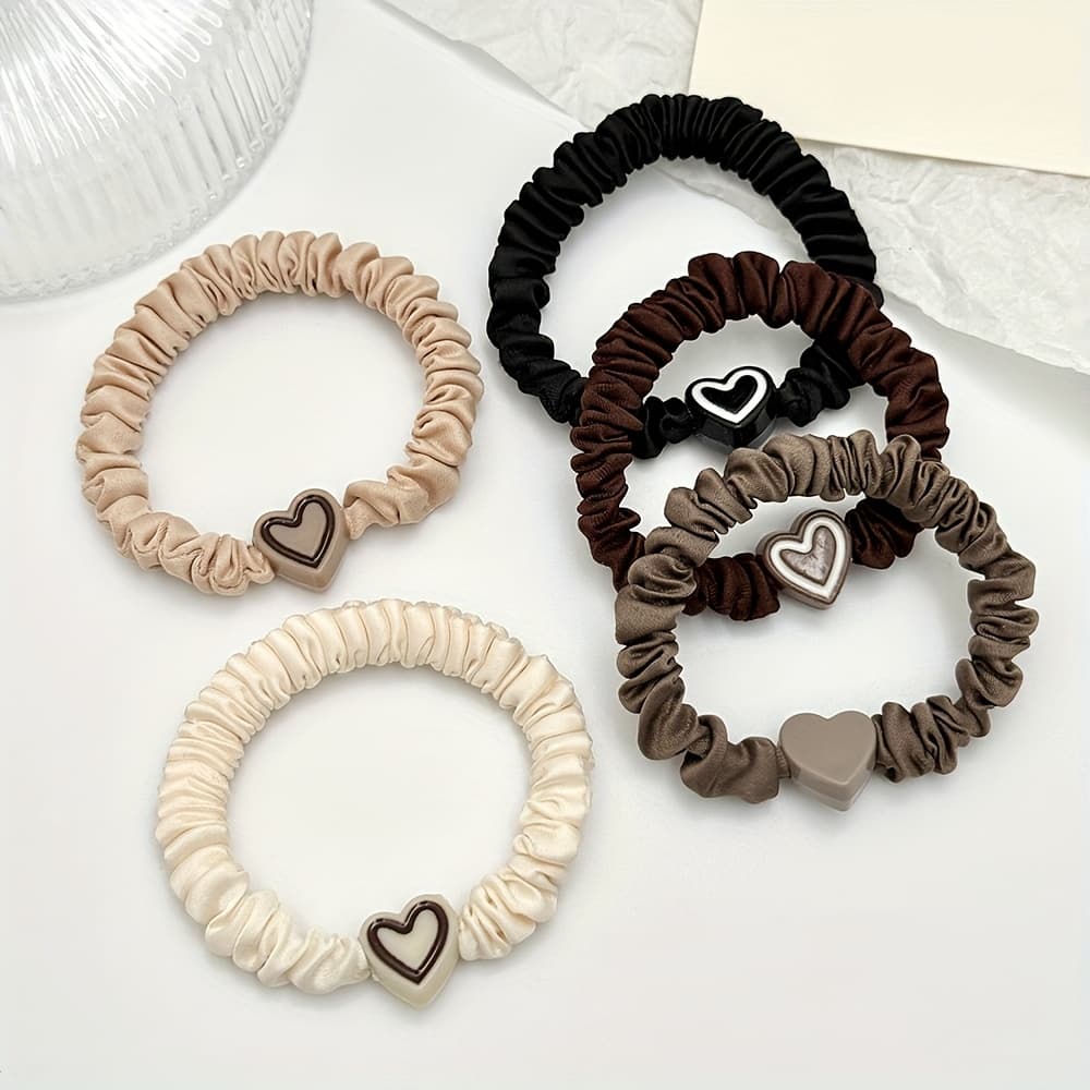 TEMU 5pcs Women's -shaped Hair Ties, High Elastic Hair Bands For Braids, Valentine's Day Gift, Mixed Colors, , 14+ Years Old