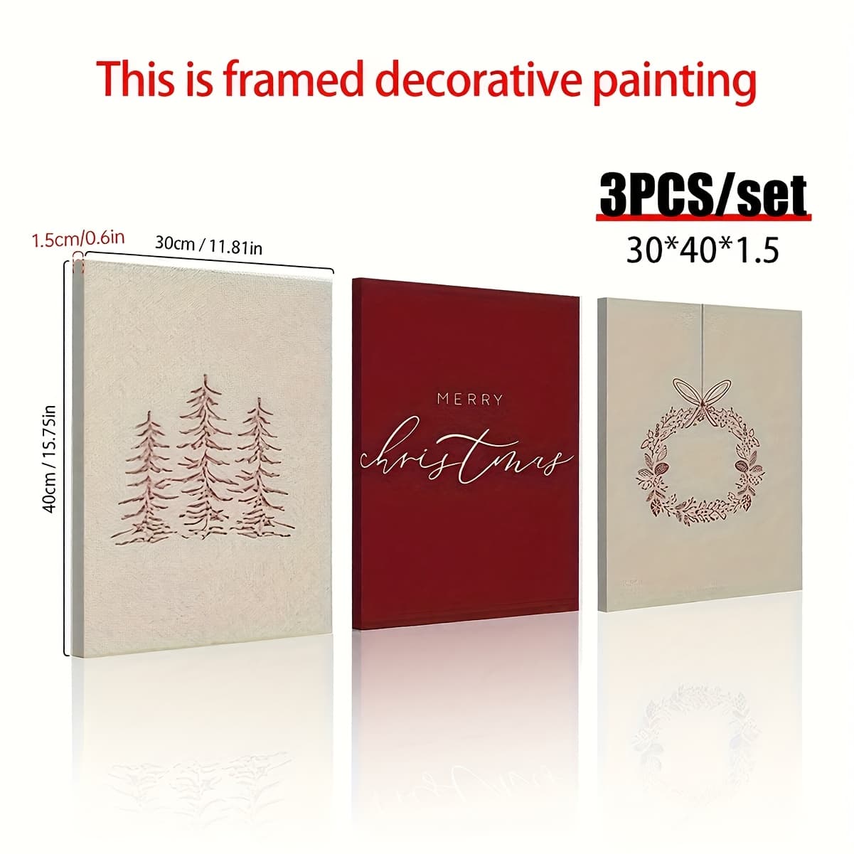 TEMU 3pcs Christmas Decoration Poster, -white Background Decoration, Christmas Tree, Christmas Wreath Decoration Poster, Home Wall Decoration, For Bedroom/living Room, 11.8x15.7 Inches, Framed