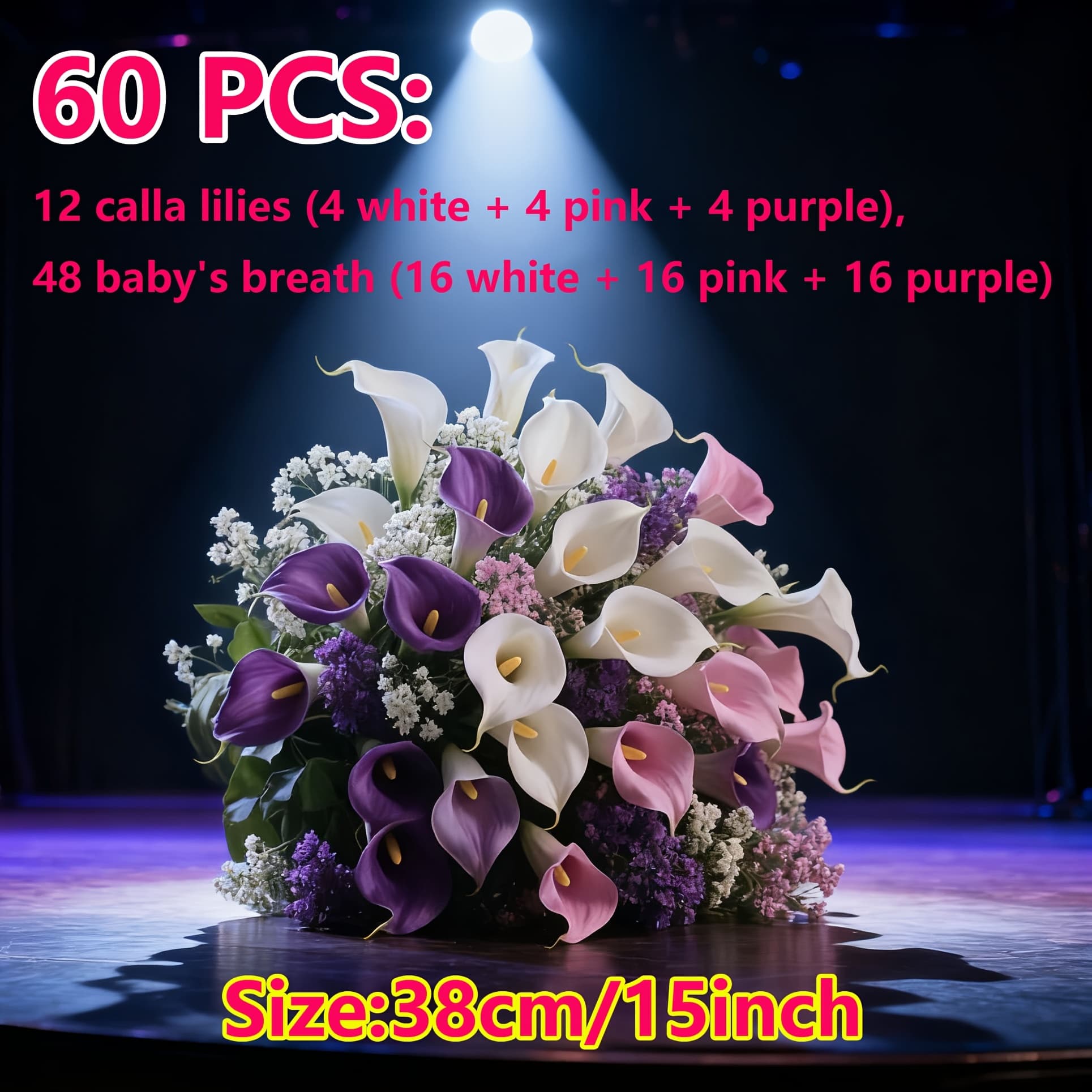 TEMU 60pcs Elegant Holiday Artificial Flower Bouquet Set - , And Breath Mixed, Decor For Weddings