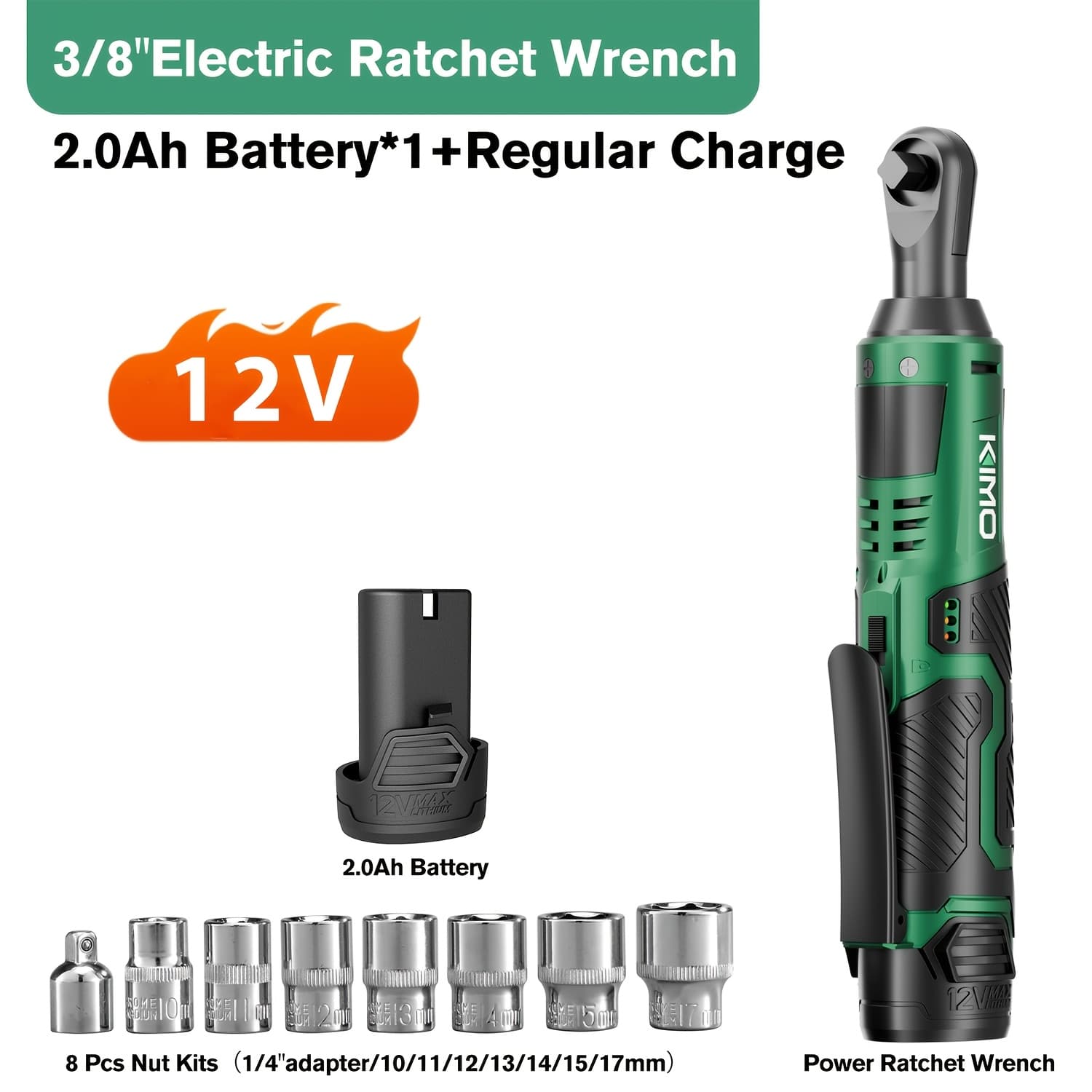 TEMU Kimo 12v Cordless Ratchet Wrench Kit, 40ft Lbs Torque, 3/8 Inch Quick Release, 60 Min Fast Charge, 2.0ah Battery, , Automotive & , Great Father's Day Gift