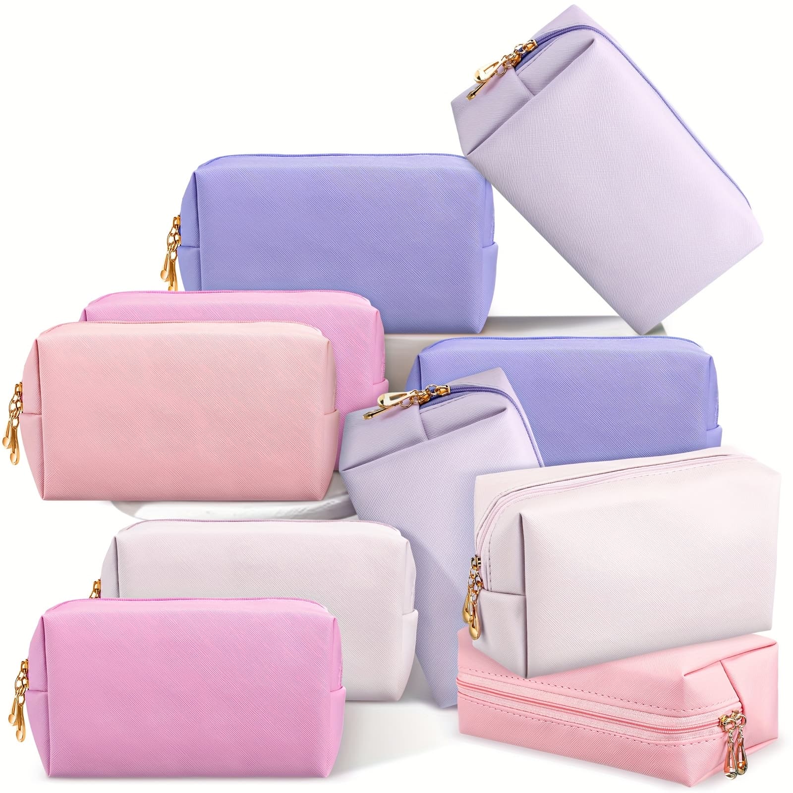 TEMU Set Of 15 Stylish Makeup Bags Made From, Toiletry Pouches Are Perfect For Organizing Cosmetics. Ideal For Gifts, Travel, Or Parties, In Pink And Purple