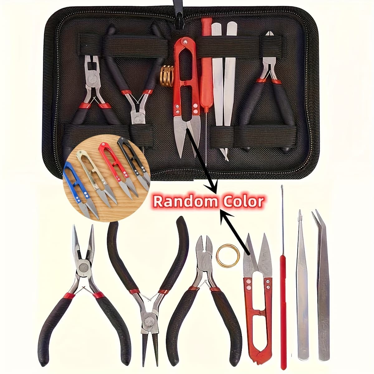TEMU 1set Making Tool Set 8pcs Handmade Pliers, Random Colors Scissor, Tweezers, Jump Ring Opener, Suitable For Jewelry Handmade Pracise And Convenient