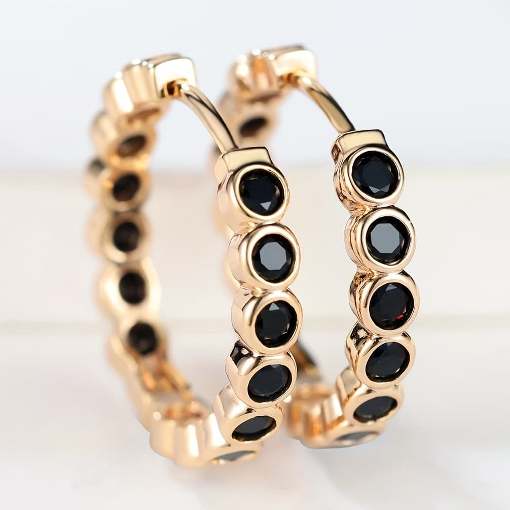 TEMU Angol A Pair Of Classic Fashion Black Circle Synthetic Zirconia Suitable For Party Wedding Wear
