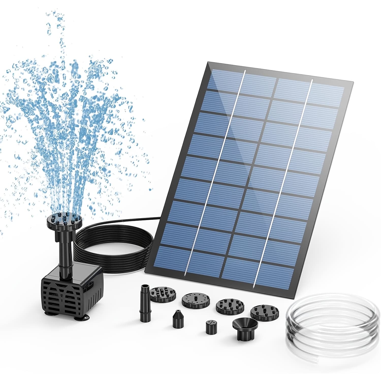 TEMU 2.5w Solar Fountain Pump - Outdoor Water Fountain With 6 Nozzles And 4ft Pipe, Solar-powered For Bird Bath, And Garden