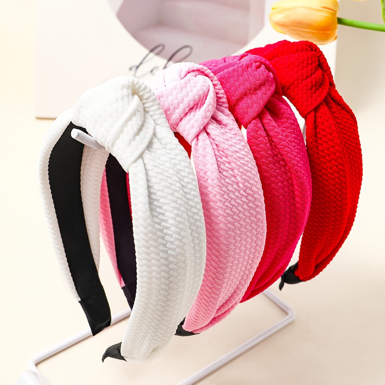 TEMU Set Of 4 Fabric Solid Color Cross-knot Wide Headbands, Easy Hair Additions For Spring And Summer