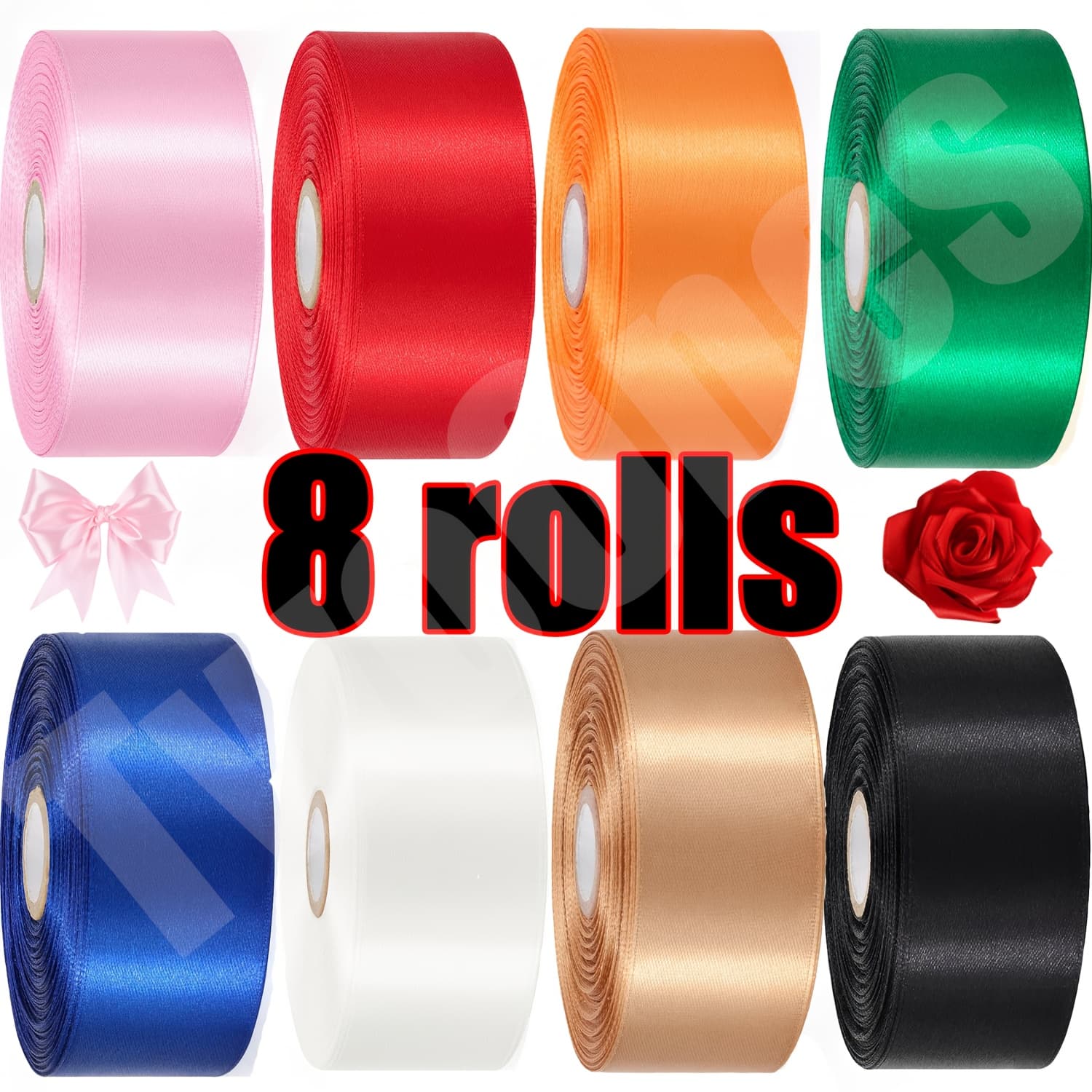 TEMU 200 Yards 1-1/2 Inch Satin Ribbon Wide Ribbon Solid Color -25 Yards/roll, 1.5 Inch Assorted Colors Ribbon For Gift Wrapping Hair Bow, Assortment Ribbons For Crafts Party Wedding Decor