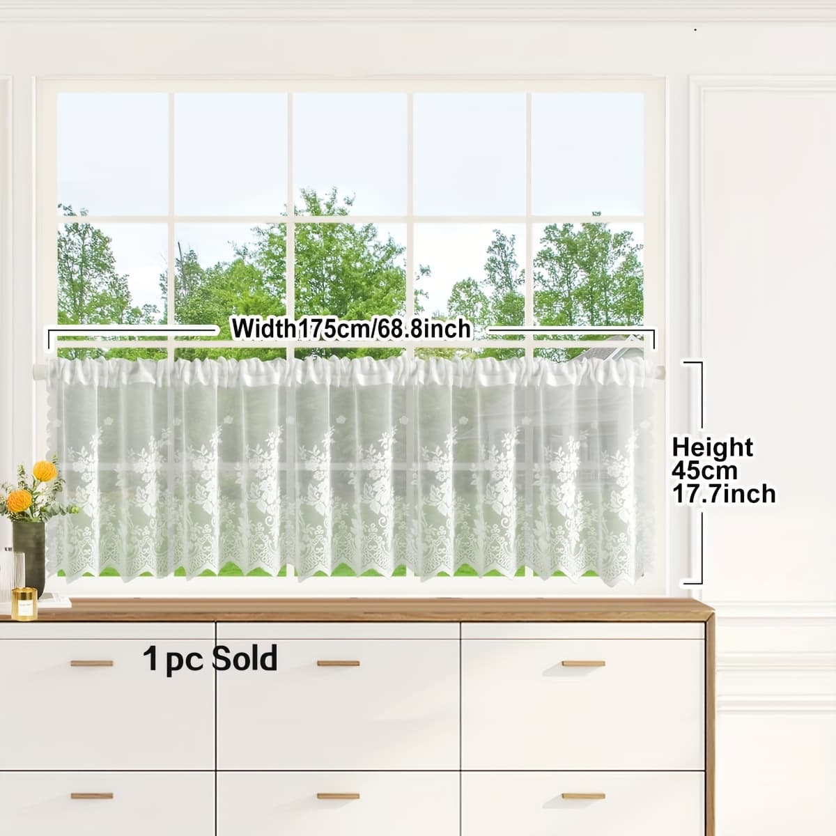 TEMU American Valance - Rod , Light-filtering Floral Window Treatment For Kitchen, Living Room & Bedroom Decor