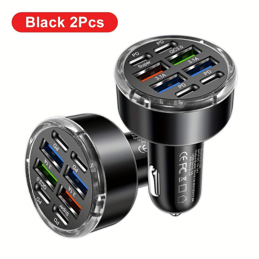 TEMU 8 Ports Usb Type 40w Fast Charging Car Phone Charger Adapter, 4pd + 4usb Qc3.0 Car Charger, Mobile Phone Fast Charging Car Charger
