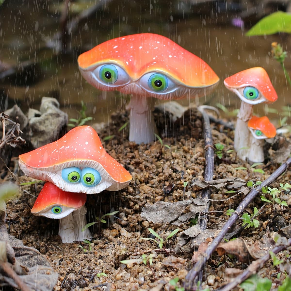TEMU 【3d】 [3d] Garden Mushroom Fairy Ground Insert 3pcs, Mushroom Decoration Fairy Garden Outdoor Decor, Simulated Mushroom Garden Accessory Outdoor Spring Courtyard Garden Decoration With Stake