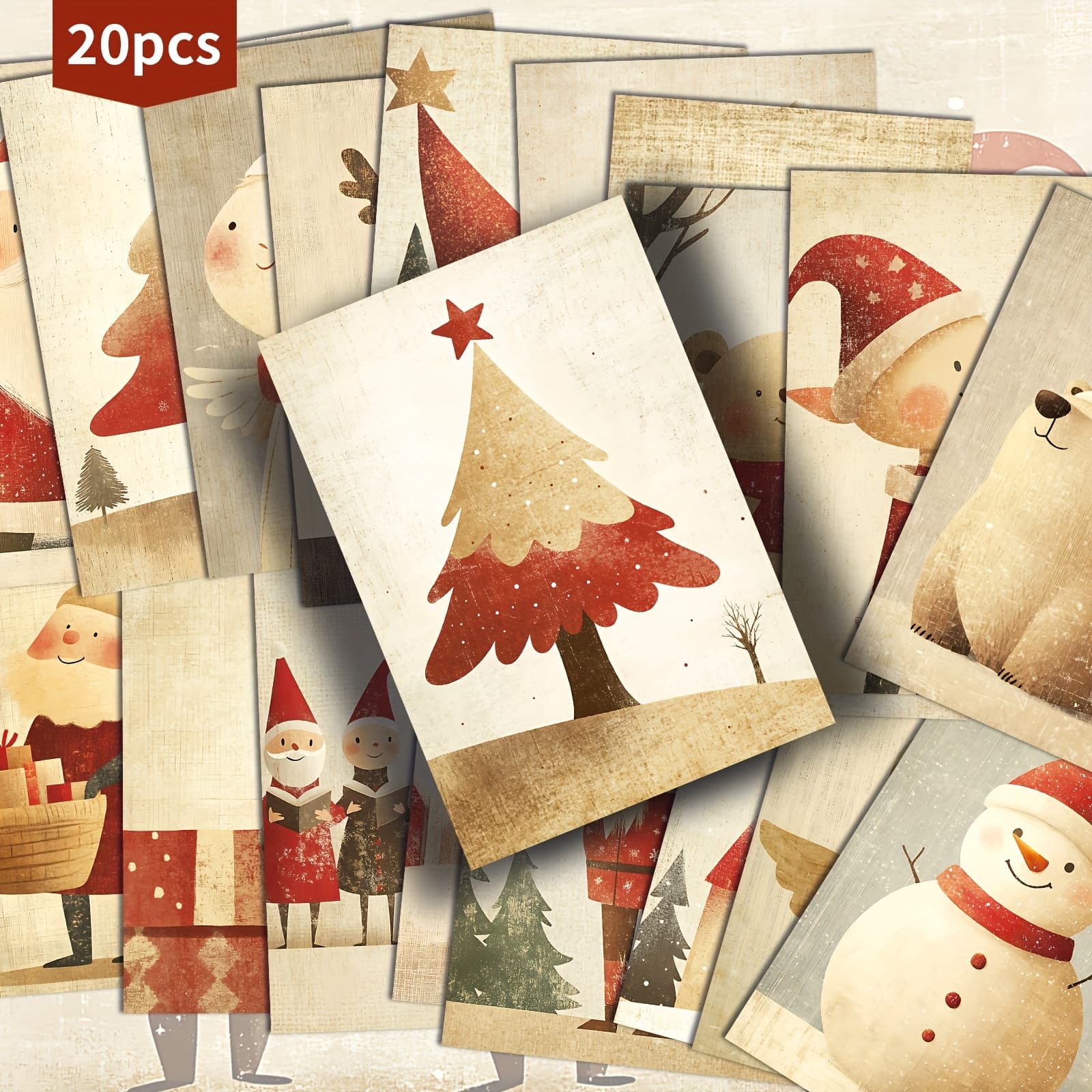 TEMU 20-pack Vintage Minimalist Christmas Postcards - 4x6 Inches Junk Journal Paper, Classic Pinup Illustrations, Collectible Decorative Painting Cards For Scrapbooking & Crafting