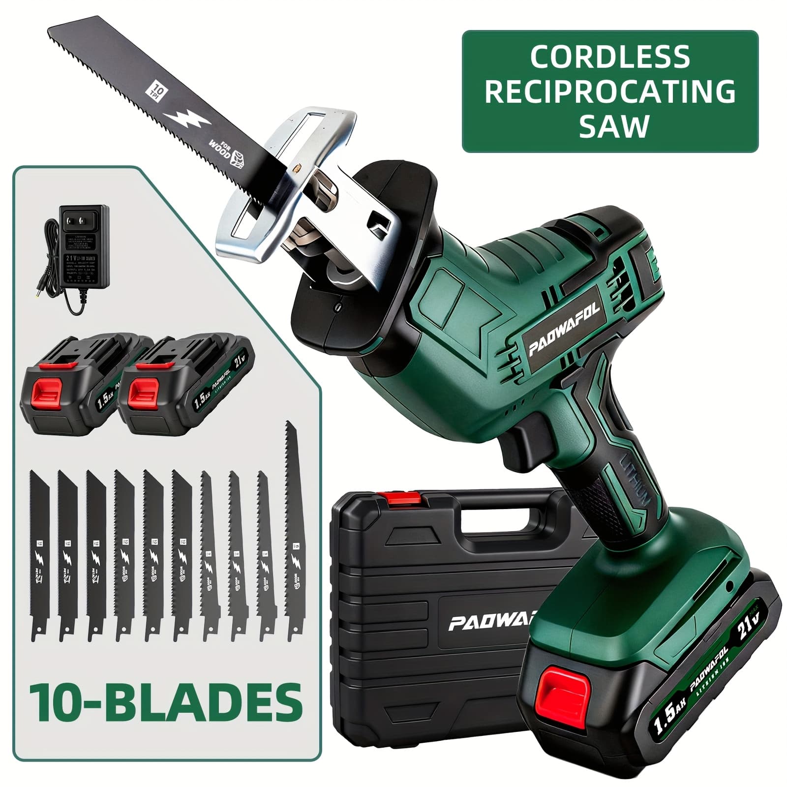 TEMU Cordless Electric Reciprocating Saw, With 10 Blade/4 Blade Set For Wood/ Metal/ Pvc Cutting, Featuring Multiple Functions In Woodworking And Home Improvement Tools