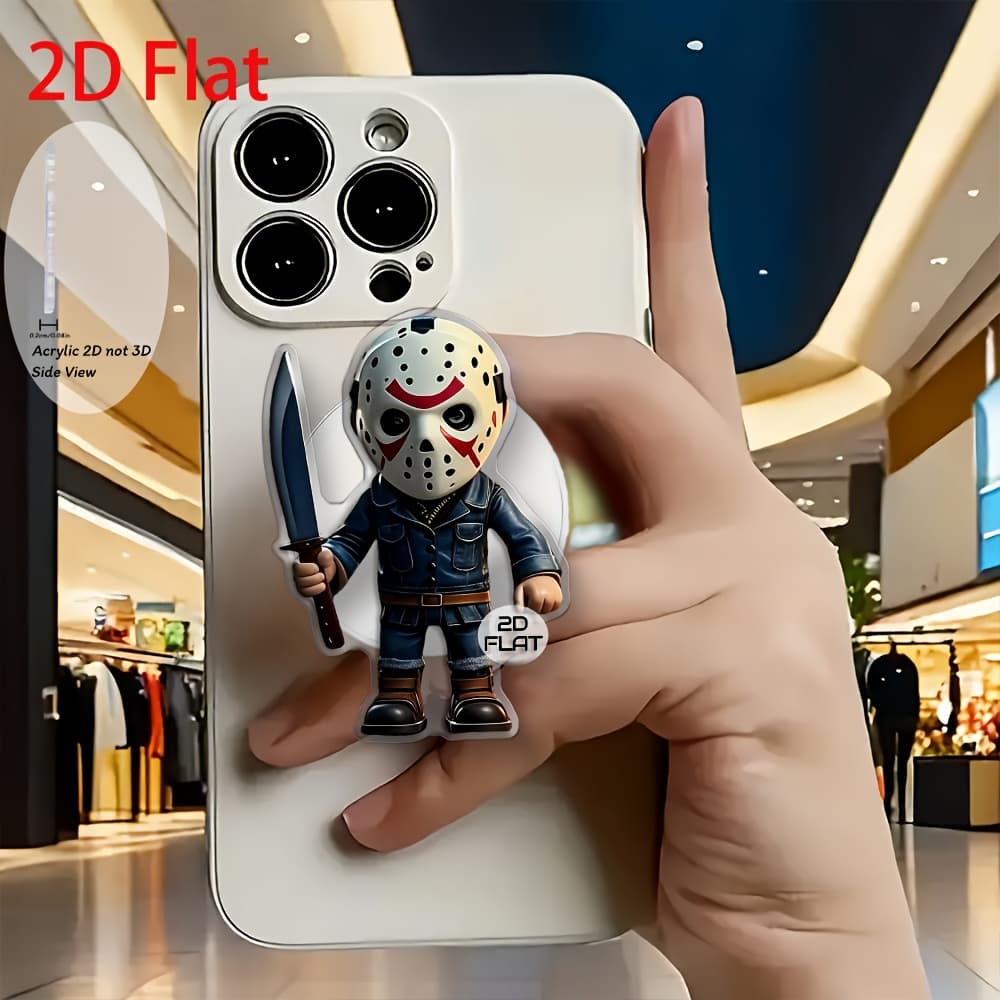 TEMU 2d Flat Stylish Jason Holding A Knife Acrylic Retractable Phone Holder, Pop- Holder
