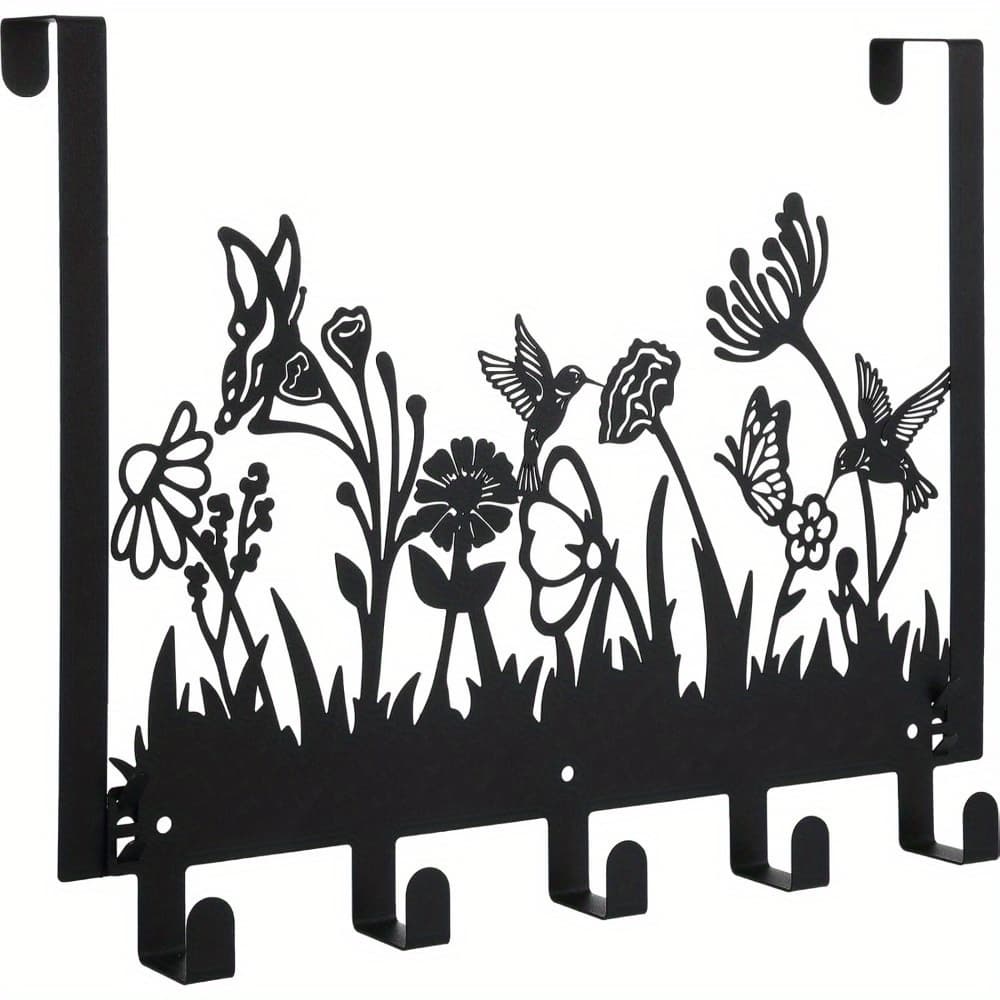 TEMU Metal Hummingbird Flower Over The Door Hooks Wildflowers Over The Door Nature Wall Decor With 5 Hooks Towel Holder For Bathroom Bedroom Room Home Decor Gift