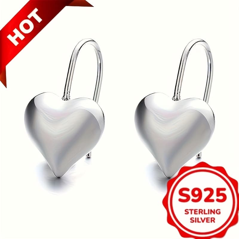 TEMU Heart-shaped Earrings 925 Sterling Silvery Hypoallergenic Jewelry Elegant Retro Style Women's Date Earrings thumbnail 2