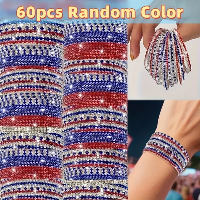 TEMU 15/30/45/60pcs Random Color Patriotic Red, Stretch Bracelets - Random Elastic Bangles For Daily Wear And Day Gift - Simple, Jewelry - Fits All