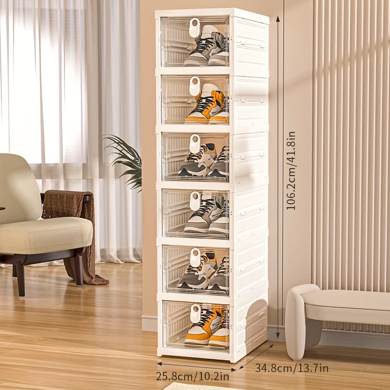 TEMU Space Saving Foldable Shoe Organizer Boxes With Clear Window, 6/5/3-tier Stackable Shoe Storage Container, Portable Shoe Holder For Entryway, Bedroom & Home Closet