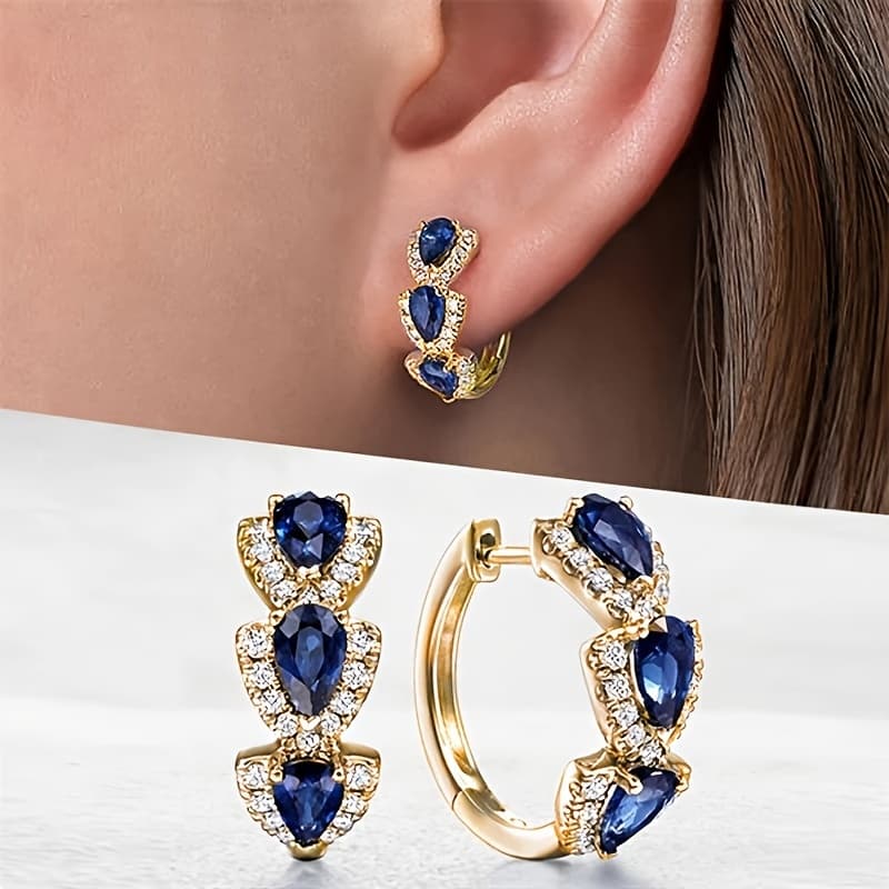 TEMU Of Women's Fashionable Hoop Earrings Exquisite Luxury Inlaid Teardrop Cubic Synthetic Zirconia Hoop Earrings For Wedding Banquet Anniversary Jewelry Accessories