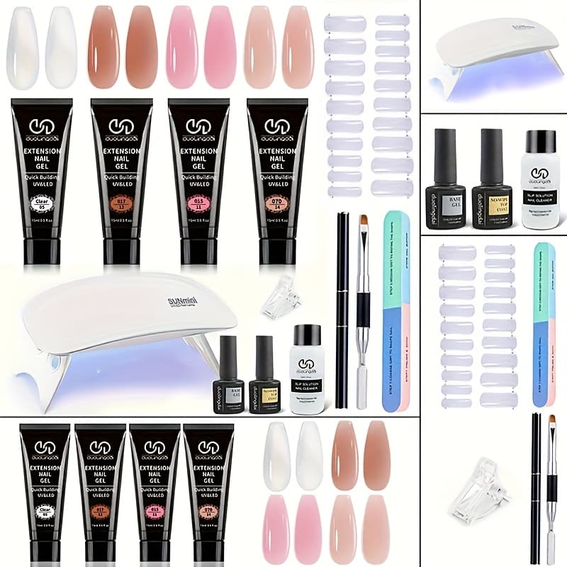 TEMU Poly Extension Gel Nail Kit, Poly Nail Gel Kit With Light Starter Kit, 14pcs/set Builder Gel Nail Extension Kit For Beginners With Everything Nail Art Diy.