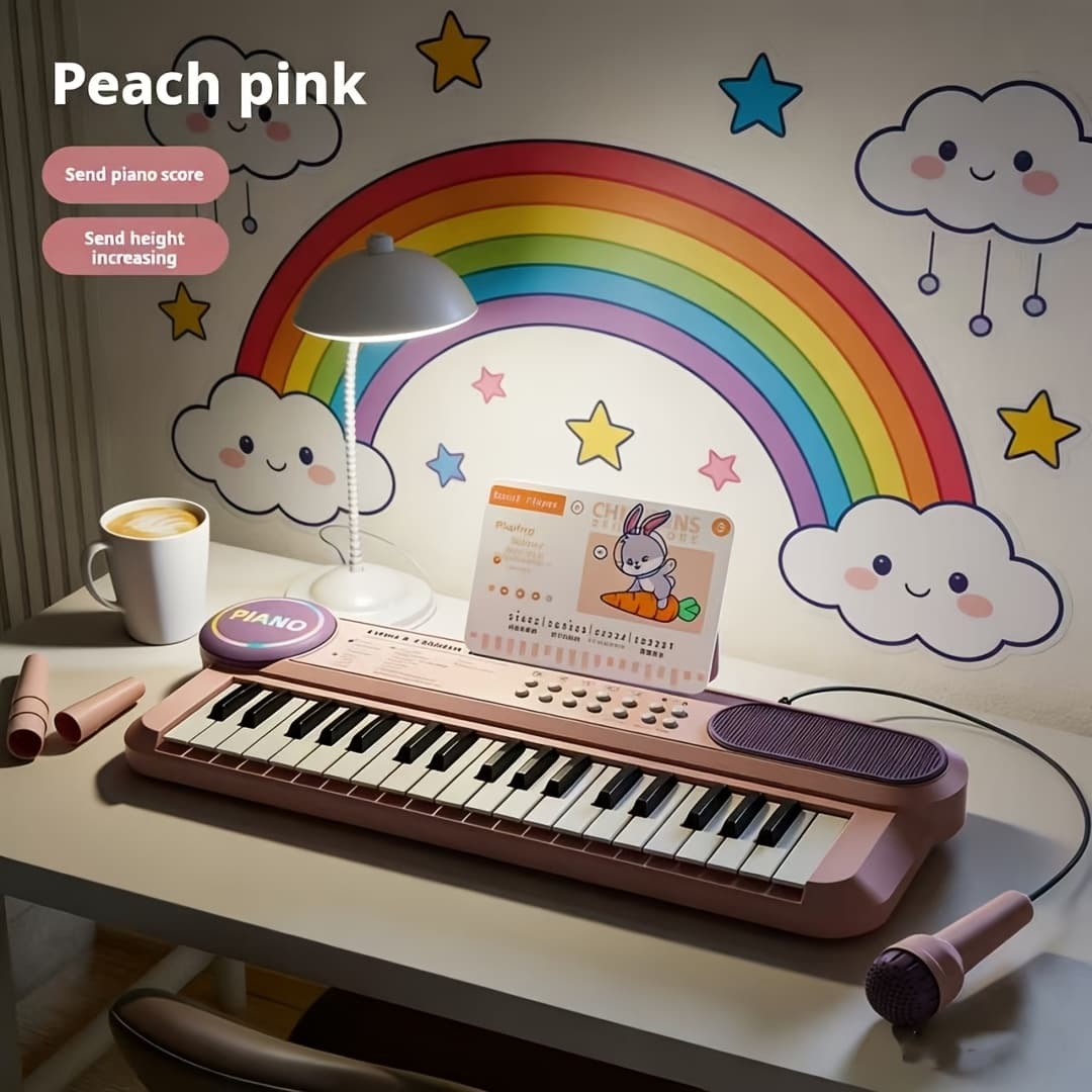 TEMU Electronic Organ 37-key Multi-functional Children's Toy Educational Instrument Set Microphone Piano, Birthday Gift For Boys And Girls