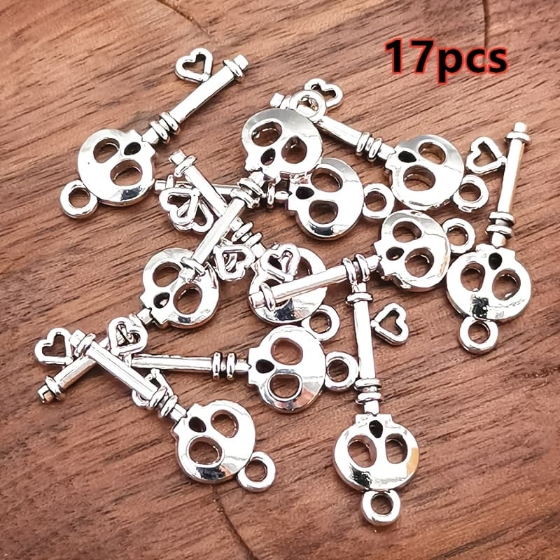 TEMU 17pcs Gothic Style Skull Heart Key Charm Pendant, Jewelry Additions, Handmade Jewelry Making Necklace Earring Additions, Halloween Decoration Additions 9 X 26mm